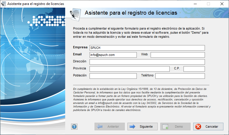 Asistente para el registro de licencias