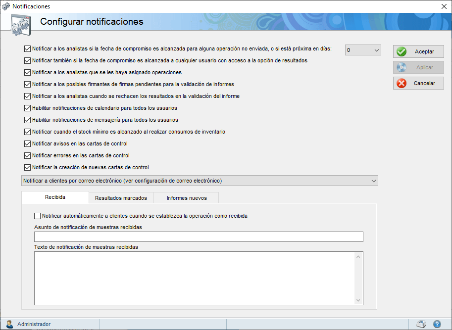 Pantalla de configuración de notificaciones