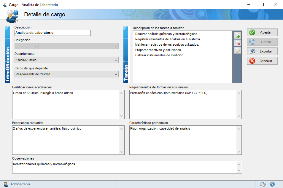Detalle de cargo
