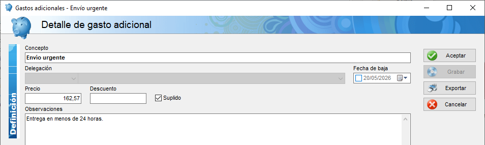 Detalle de gasto adicional