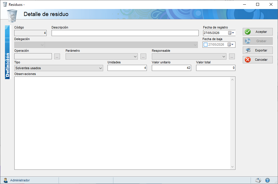 Detalle de residuo