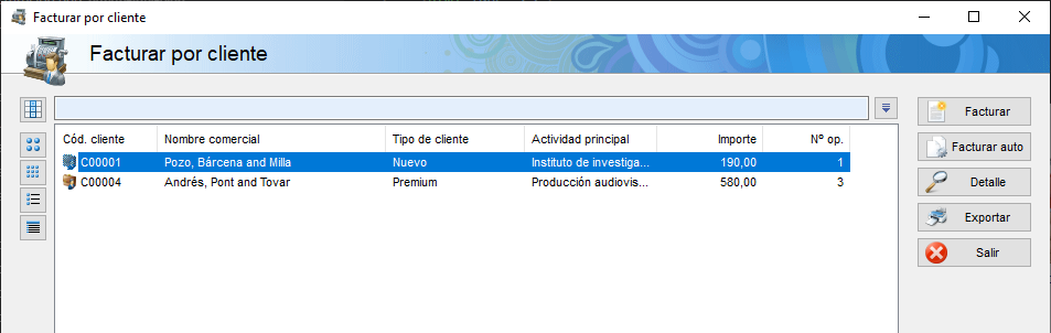 Listado de facturar por cliente