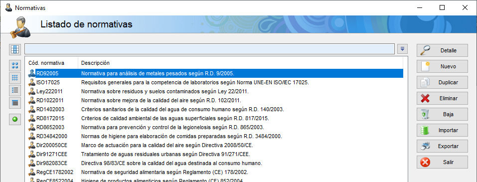 Listado de normativas
