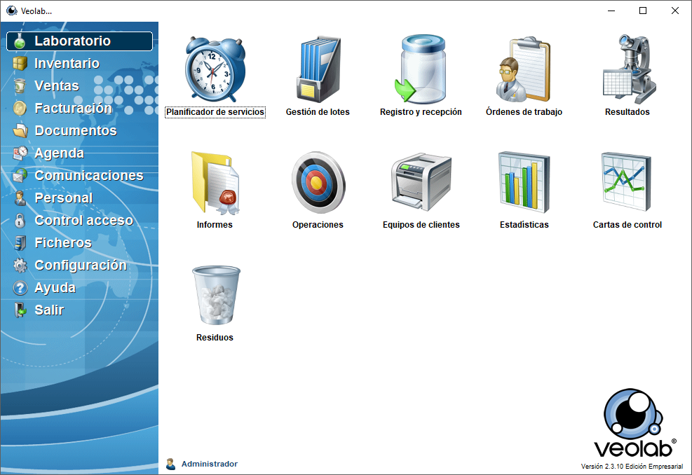 Pantalla principal de Veolab