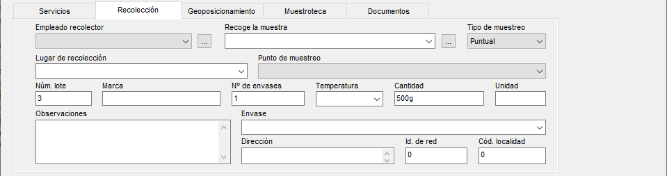 Pestaña de recolección