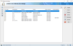 Pantalla de órdenes de trabajo