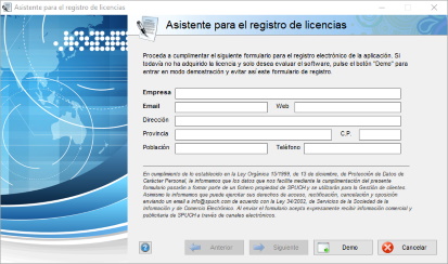 Pantalla de registro de licencia